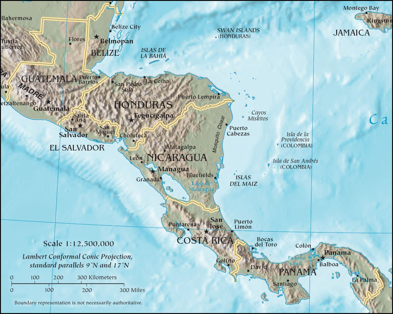 Mapa de relieve de América Central - América Central